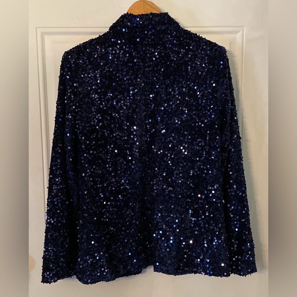 Nanette Lepore Girls’ Night Out Sapphire Blue Velvet Sequin Blazer Jacket - Picture 7 of 16